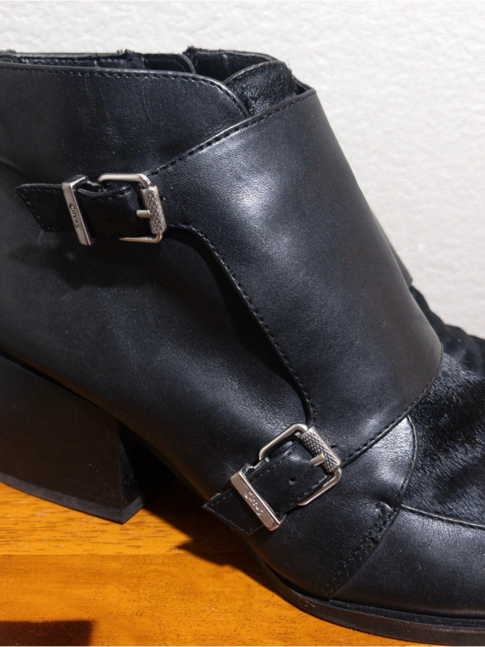 Sam Edelman Circus Reese Monk Strap Booties 8 Black Silver Buckle Pointed Toe - Picture 8 of 15